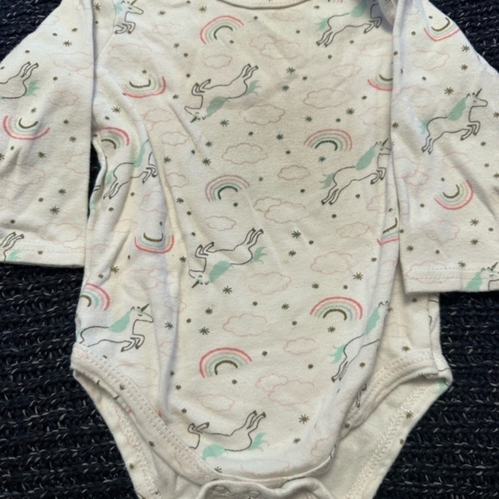 Hudson Baby Unicorn Rainbow Long Sleeve Bodysuit 6-9M Baby Girl *